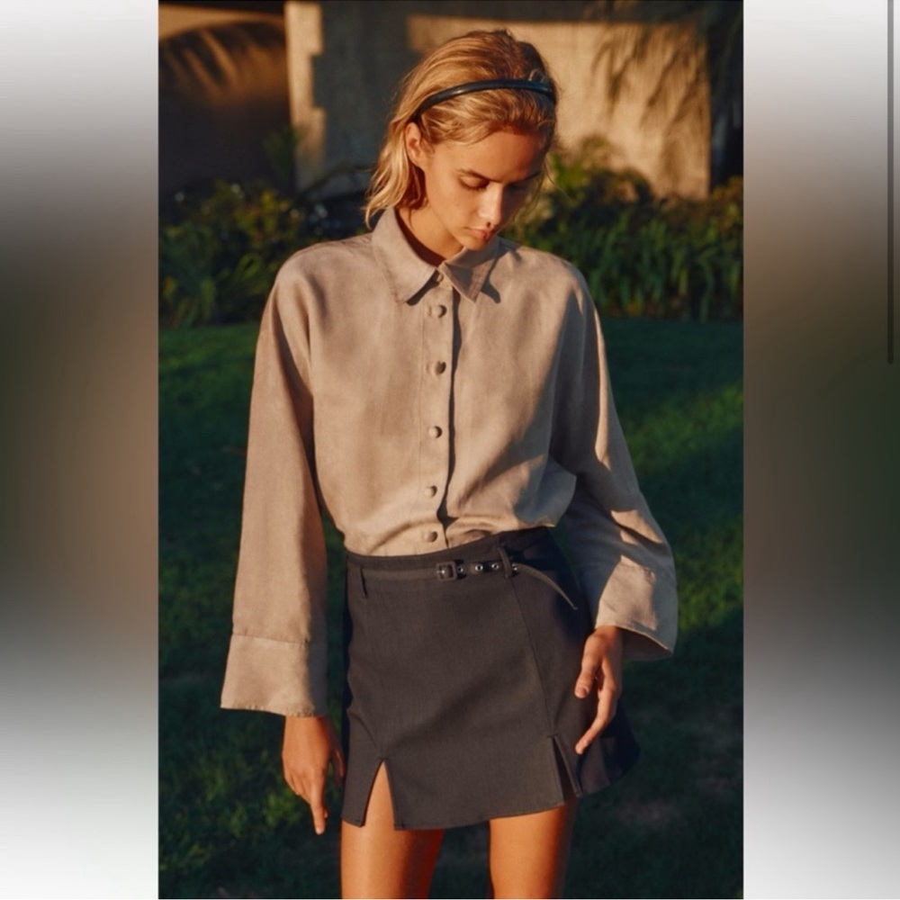 Zara faux suede button down shirt